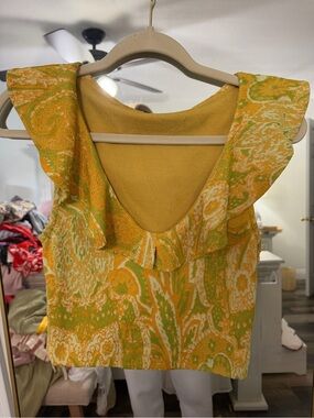 Zara Yellow and Green Paisley Ruffle Top
